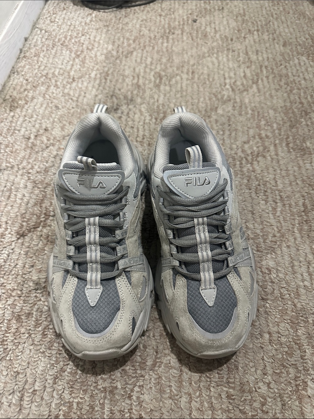 FILA Men's Light Gray and Charcoal Mesh Suede Sneakers